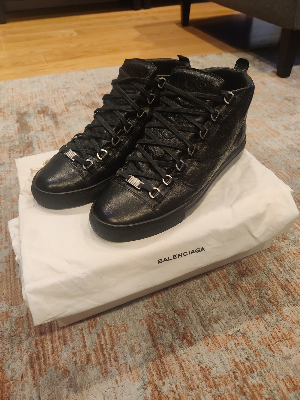 Balenciaga Arena Black Leather High-Top Sneakers with Silver Hardware